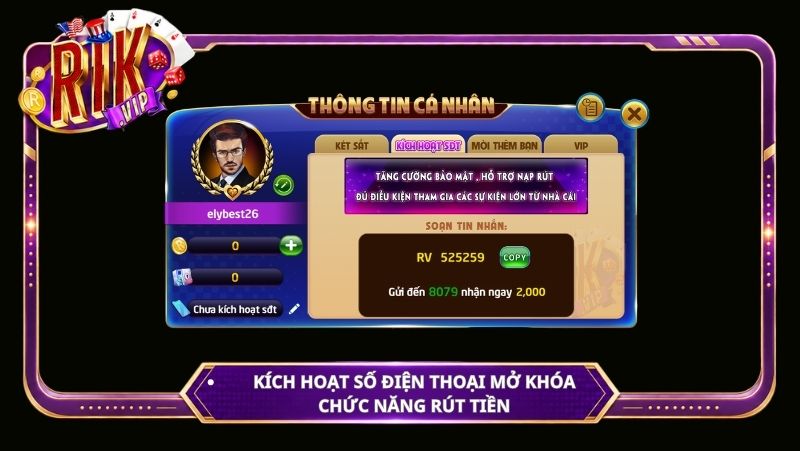 Kích hoạt số điện thoại mở khóa chức năng rút tiền