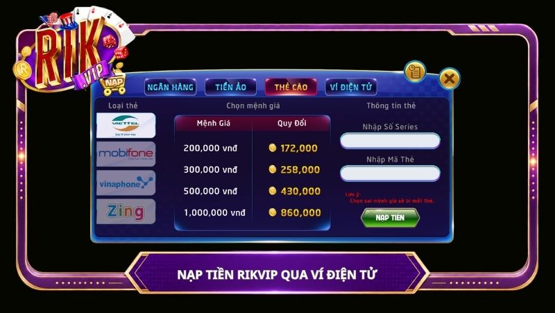 Nạp tiền Rikvip qua ví điện tử