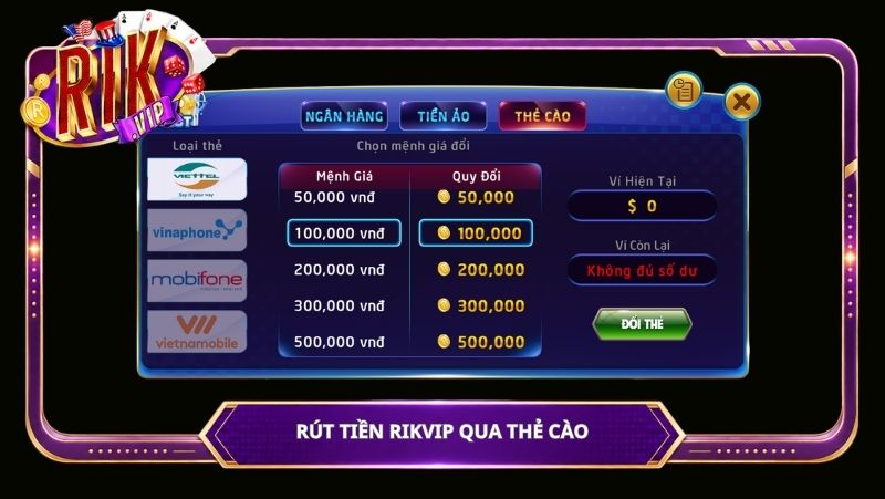Rút tiền Rikvip qua thẻ cào