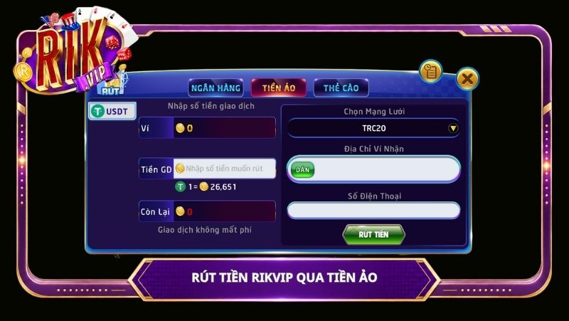 Rút tiền Rikvip qua tiền ảo